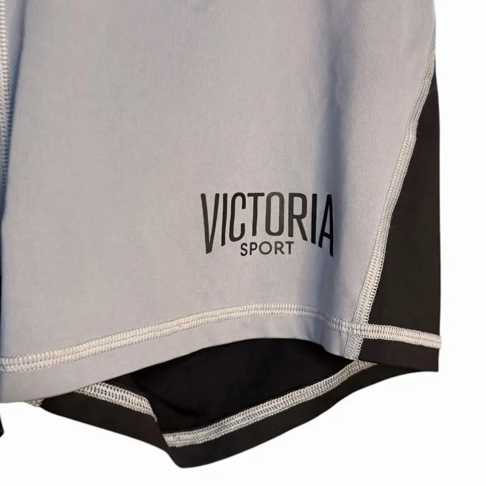 Victoria's Secret Sport Hot Mini Shorts Womens Large Gray Black Athletic Stretch